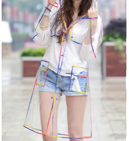 Womens Clear Raincoat Ladies Festival Shower Kagoul Parka Hooded Jacket Coat