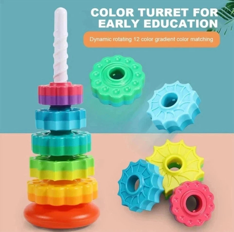 Baby Rainbow Tower Spinning Toy Colorful Gift Learning Activities 12m+ BPA Free