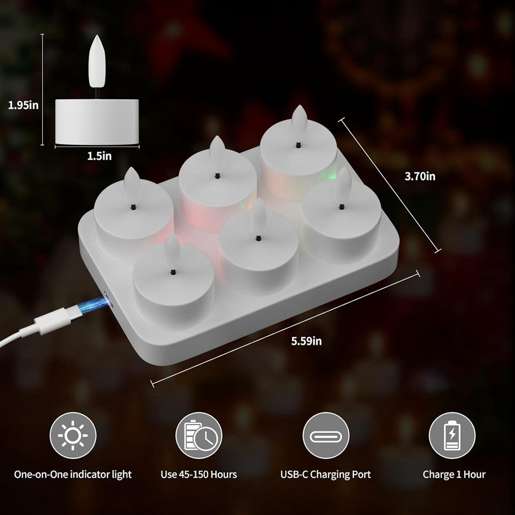 6Pcs Rechargeable Flameless Tea Light Candles With Charging Station