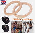 28mm Wooden Gymnastic Ring with Adjustable Buckle Straps Workout Fitness Ring
