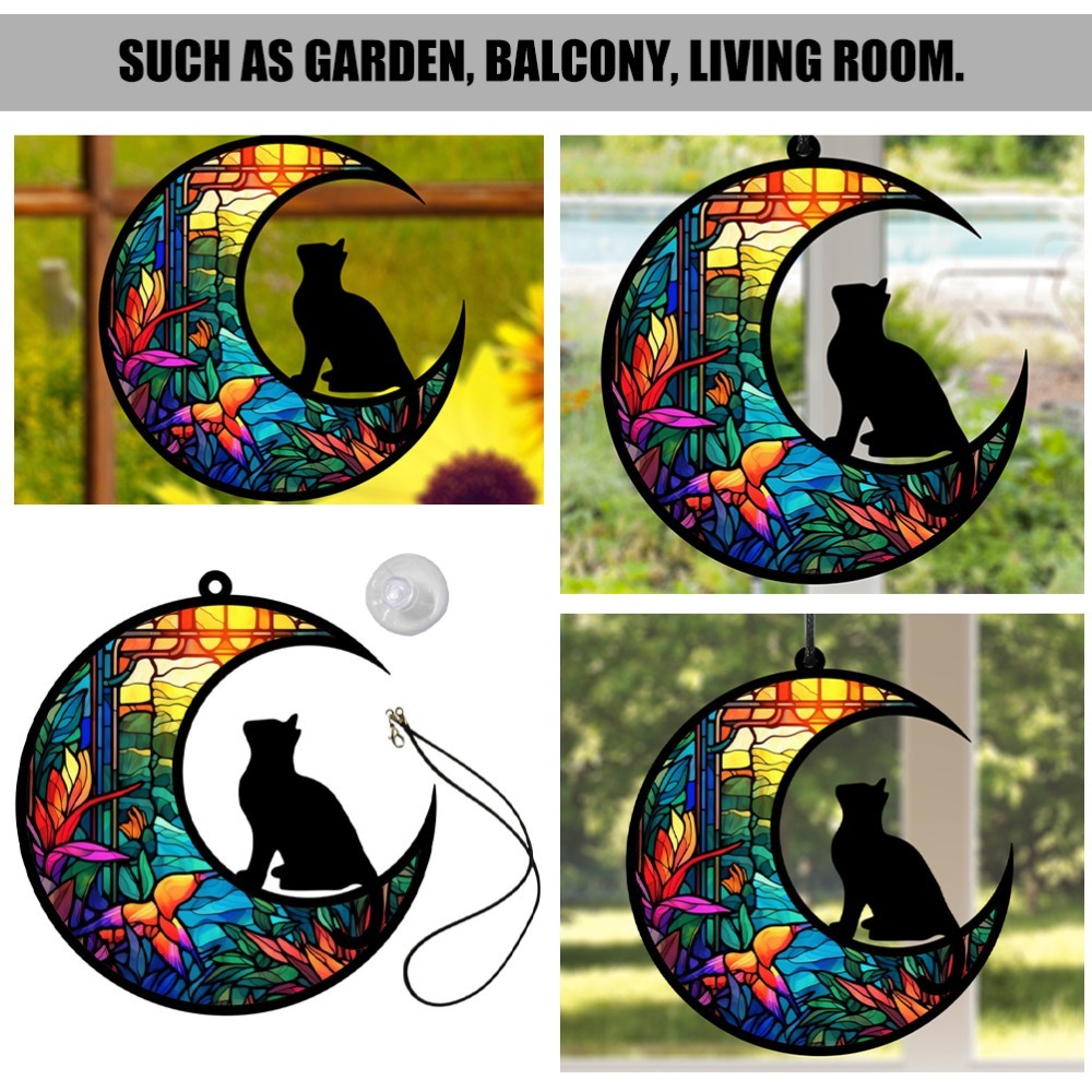 Acrylic Moon Cat Hanging Decoration Garden Window Hanging Ornament Cat Pendant