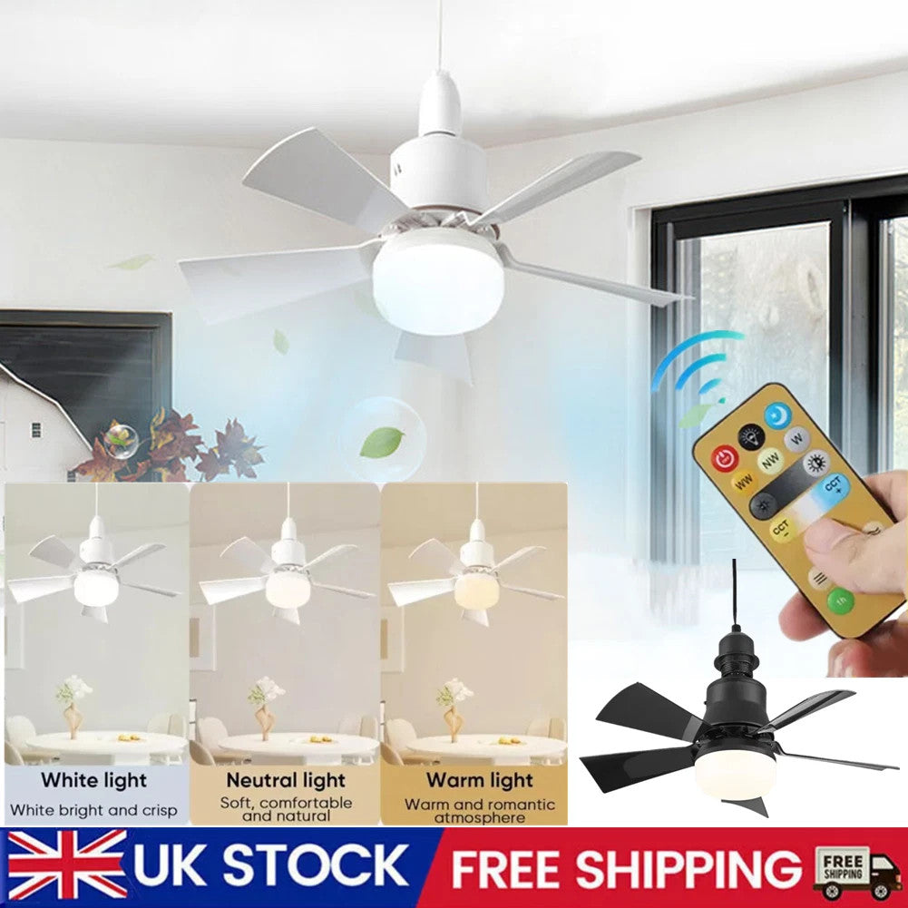 Modern Ceiling Fan With LED Light Remote Control Lighting E27 Bedroom Livingroom