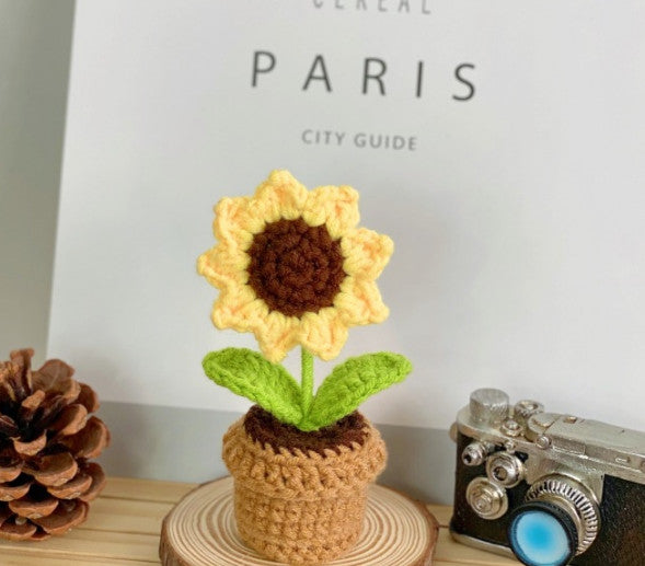 Mini Handwoven Flower Basket ,Handmade Knitted Bouquet ,Crochet Bouquet for
