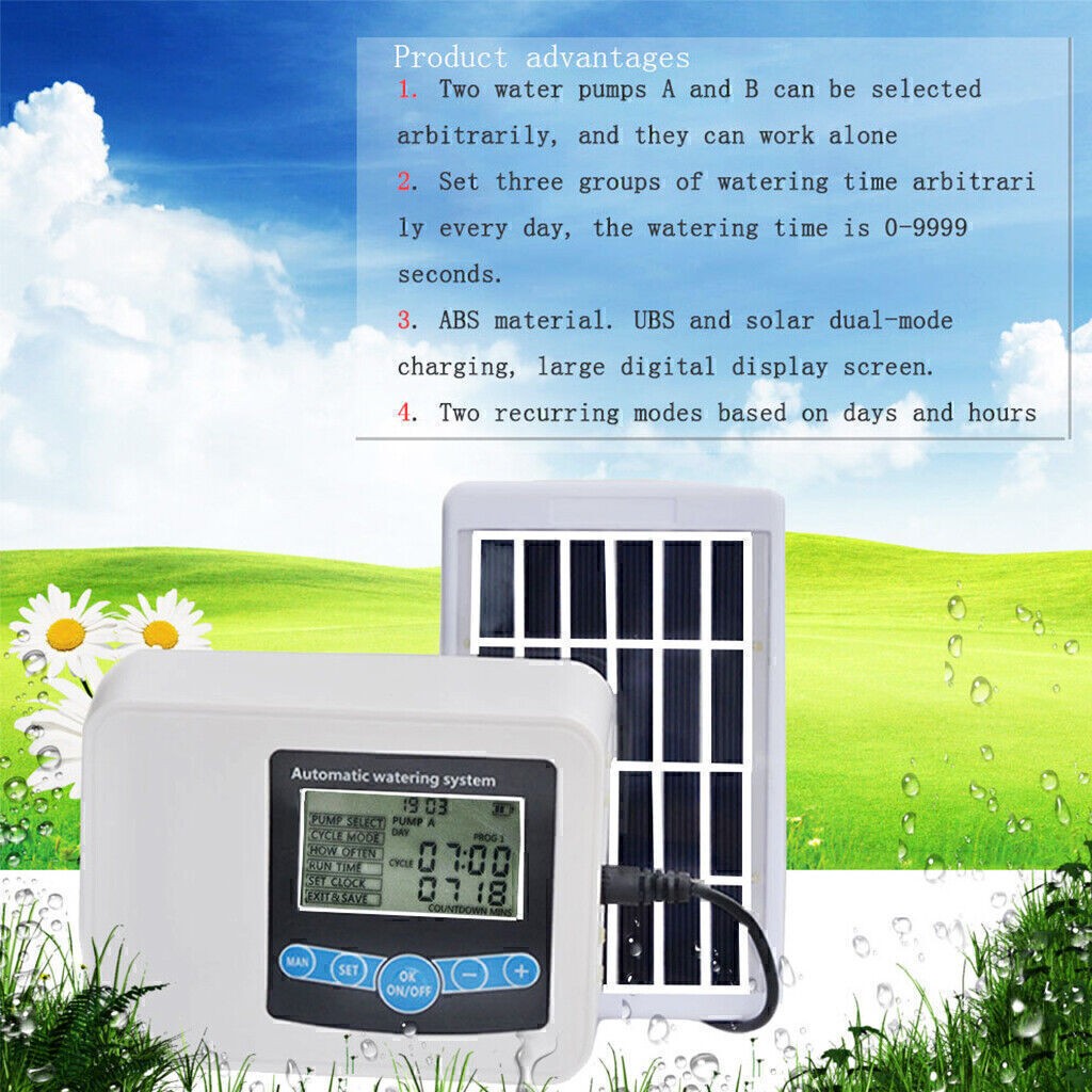 Solar Automatic Irrigation Water Drip Kit Plant Watering System Timer