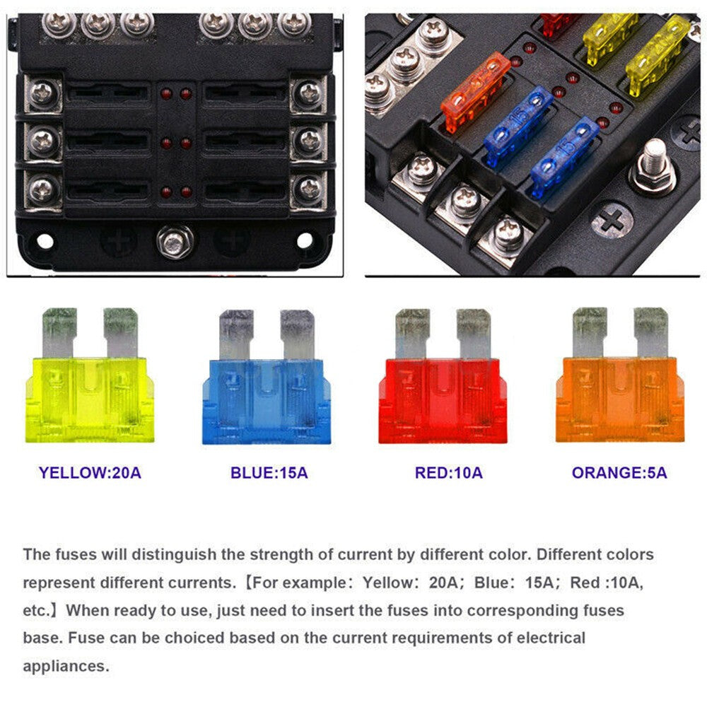Car 6 Way Blade Fuse Box Block FuseBox Holder Auto Marine Bus Bar Kit 12V 32V