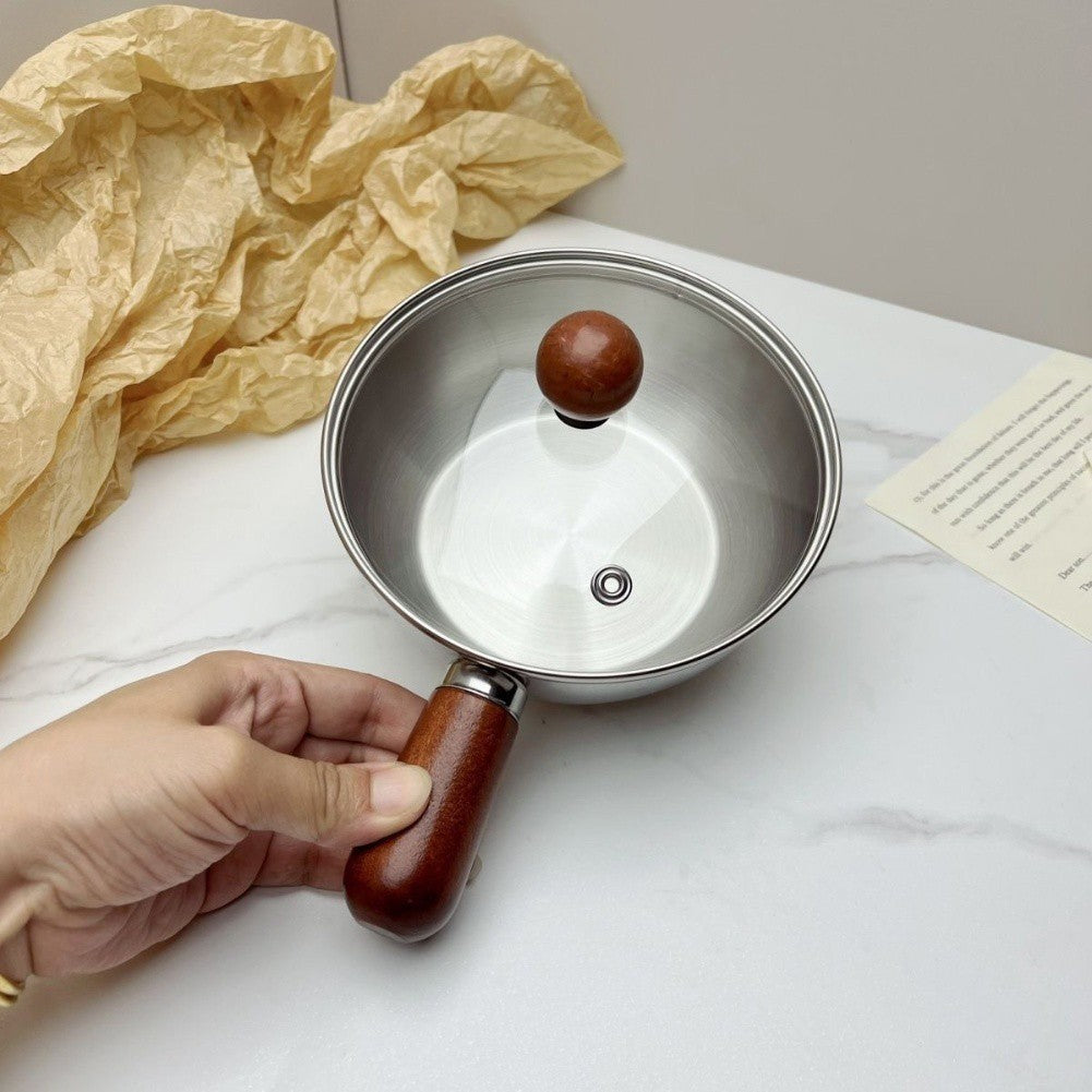 Heat Resistant Wooden Handle Stainless Steel Pot for Boiling Eggs and Milk