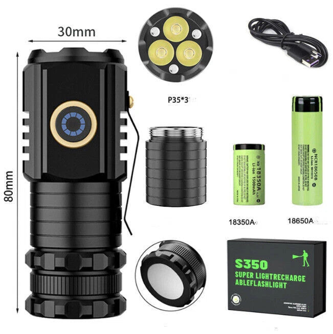 Powerful LED Flashlight Super Bright Torch Rechargeable Lamp Battery
