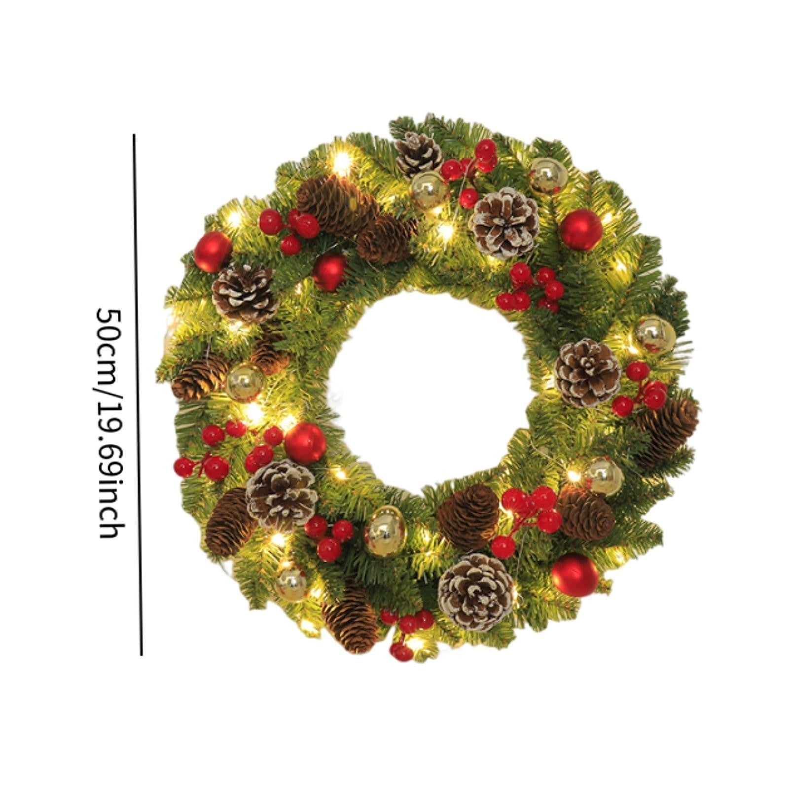 Christmas Wreath with Lights Xmas Wreath Garland with Pinecones Hanging Winter