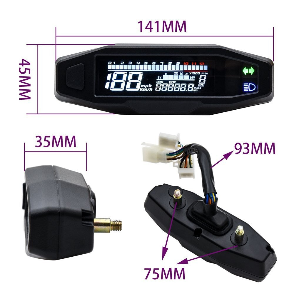 Motorcycle LCD Digital Speedometer Universal Motorbike Odometer Tachometer Gauge