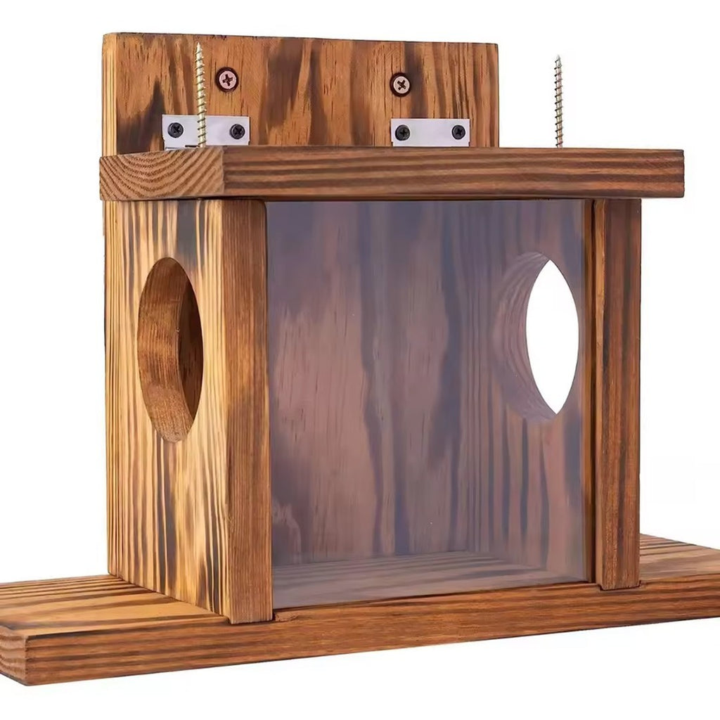 Carbonized Wood Squirrel Feeder Durable Squirrel House Box for Backyard Garden~