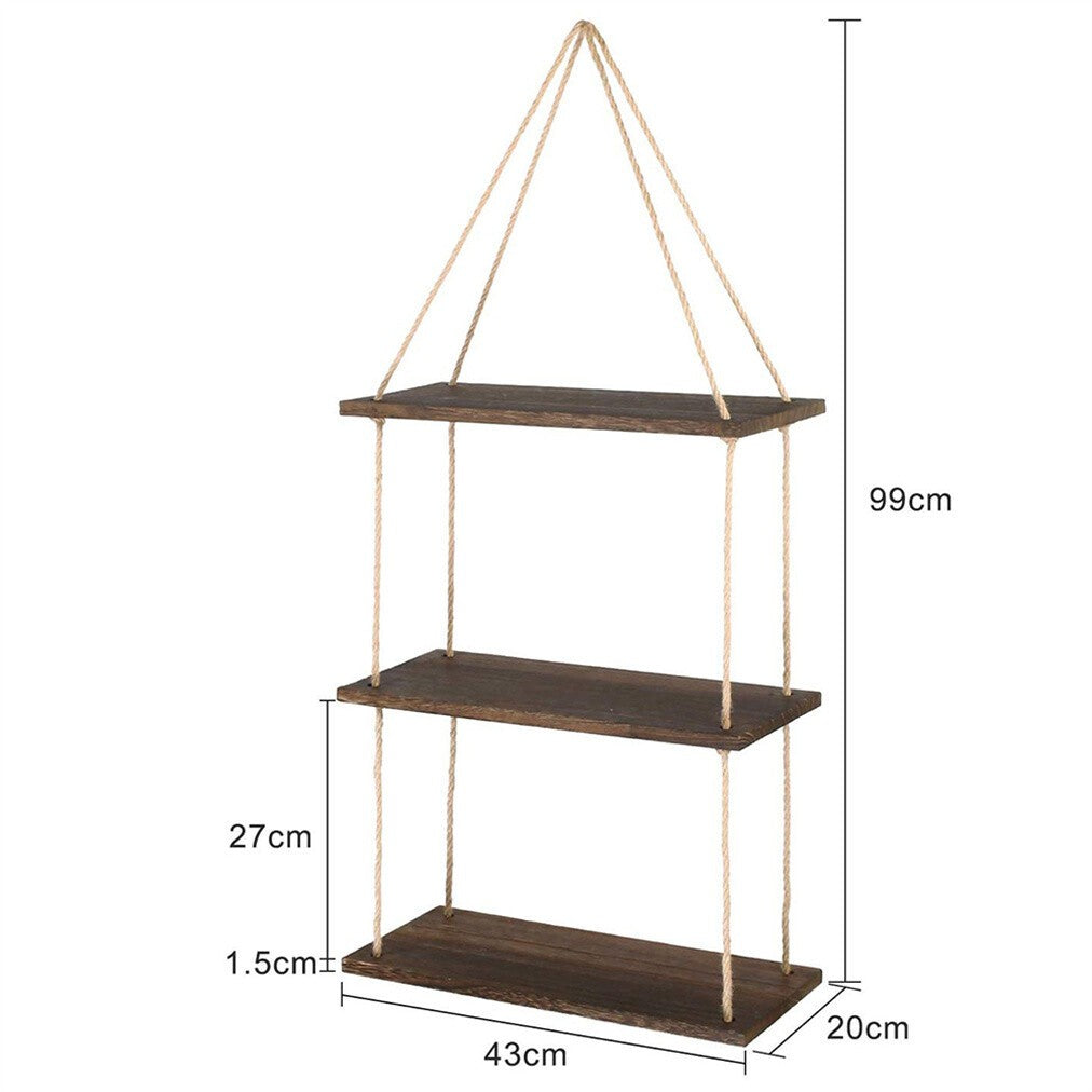3 Tiers Boho Hanging Wall Shelves Swing Rope Floating Shelf Window Plant Hanger
