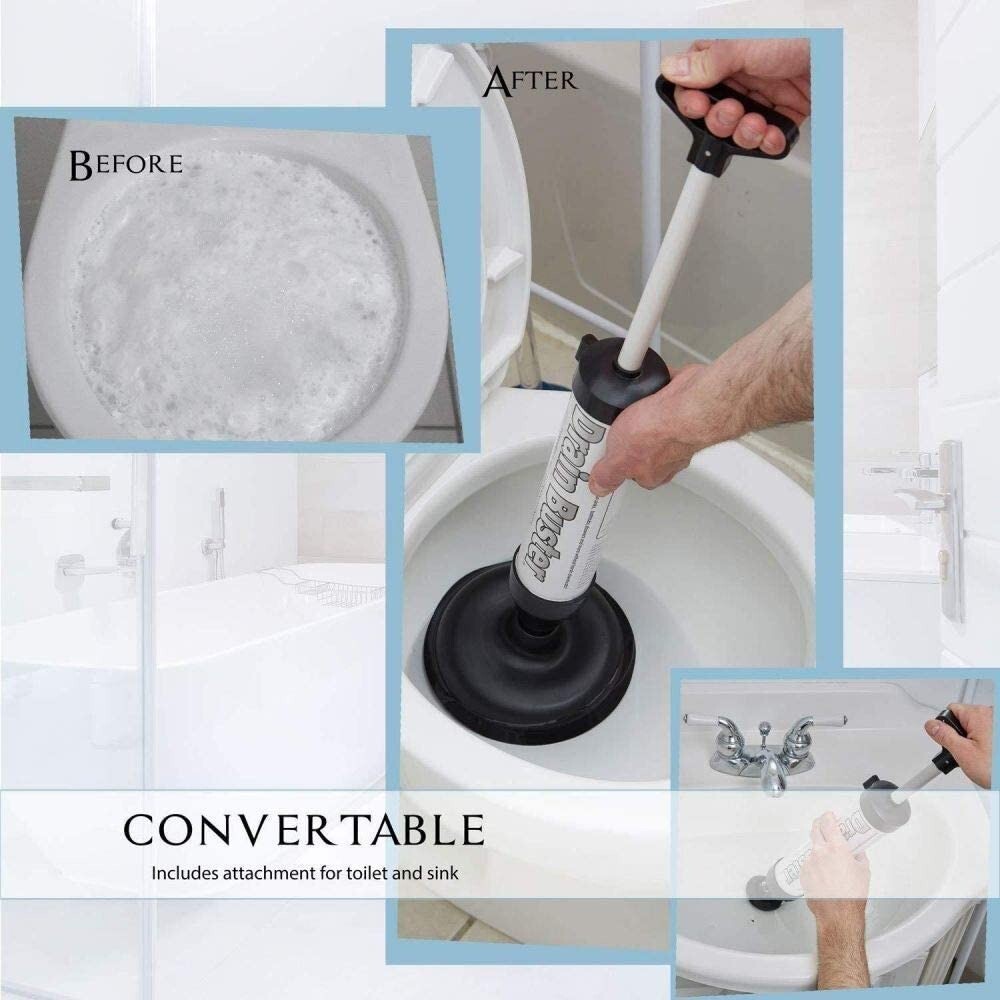 Drain Buster Pressure Plunger Powerful Pipe Unblocker For Bathroom Sink Toilet