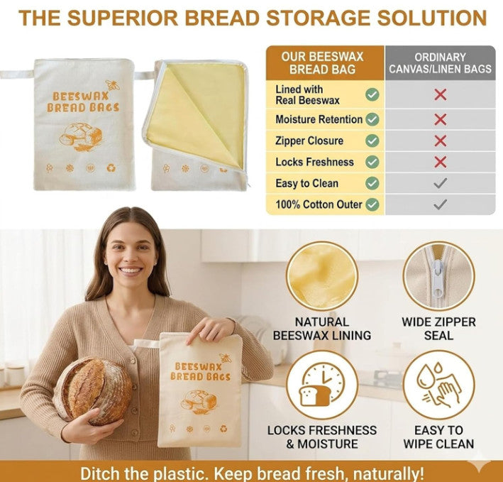 Loafguard Beeswax Bread Bag,Beeswax Bread Bags with Natural Bees Wax,Reusable
