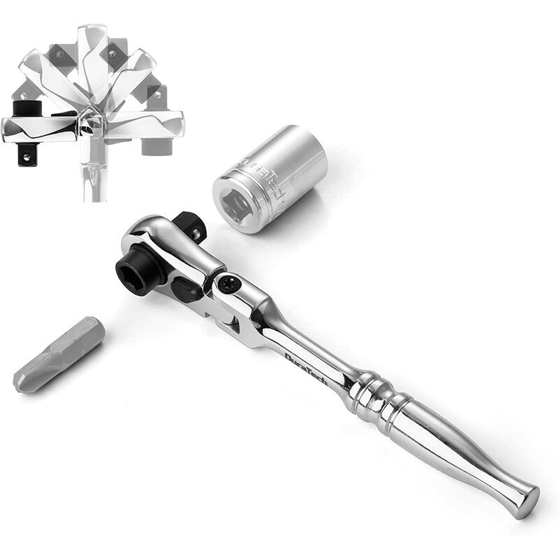 Ratchet Handle Socket Wrench 1/4" Drive 72 Tooth Flexi Head Stubby 115mm Rounded