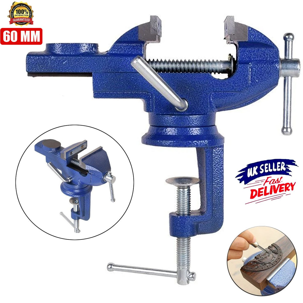 60 mm Heavy Duty Work Bench Vice Engineer Jaw Swivel Base Workshop Vise Clamp
