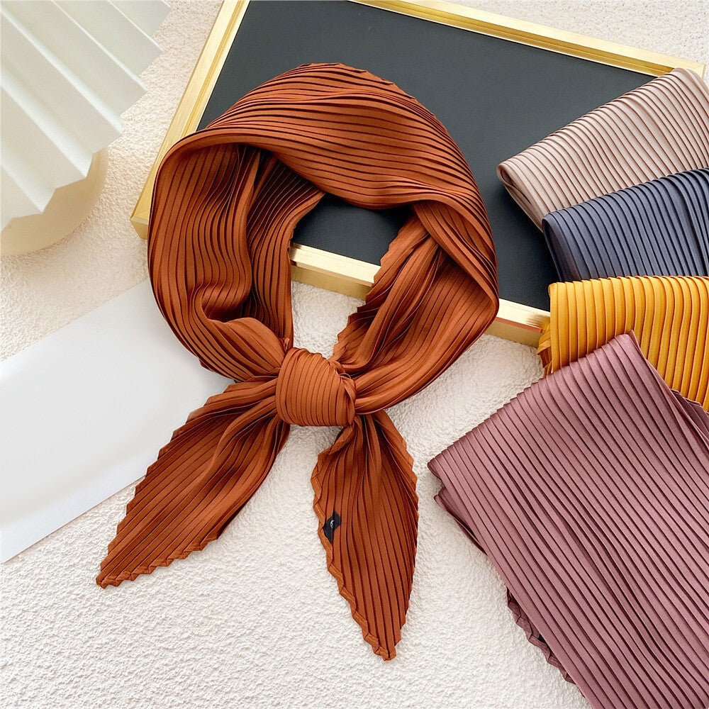 Wrinkled Small Scarf Women's Thin Scarves Pleated Neck Cover Scarves Solid Color