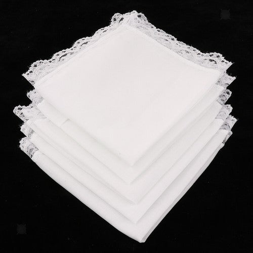5 Pcs/lot Ladies Women's Cotton Handkerchiefs Lace Border White Wedding Hanky