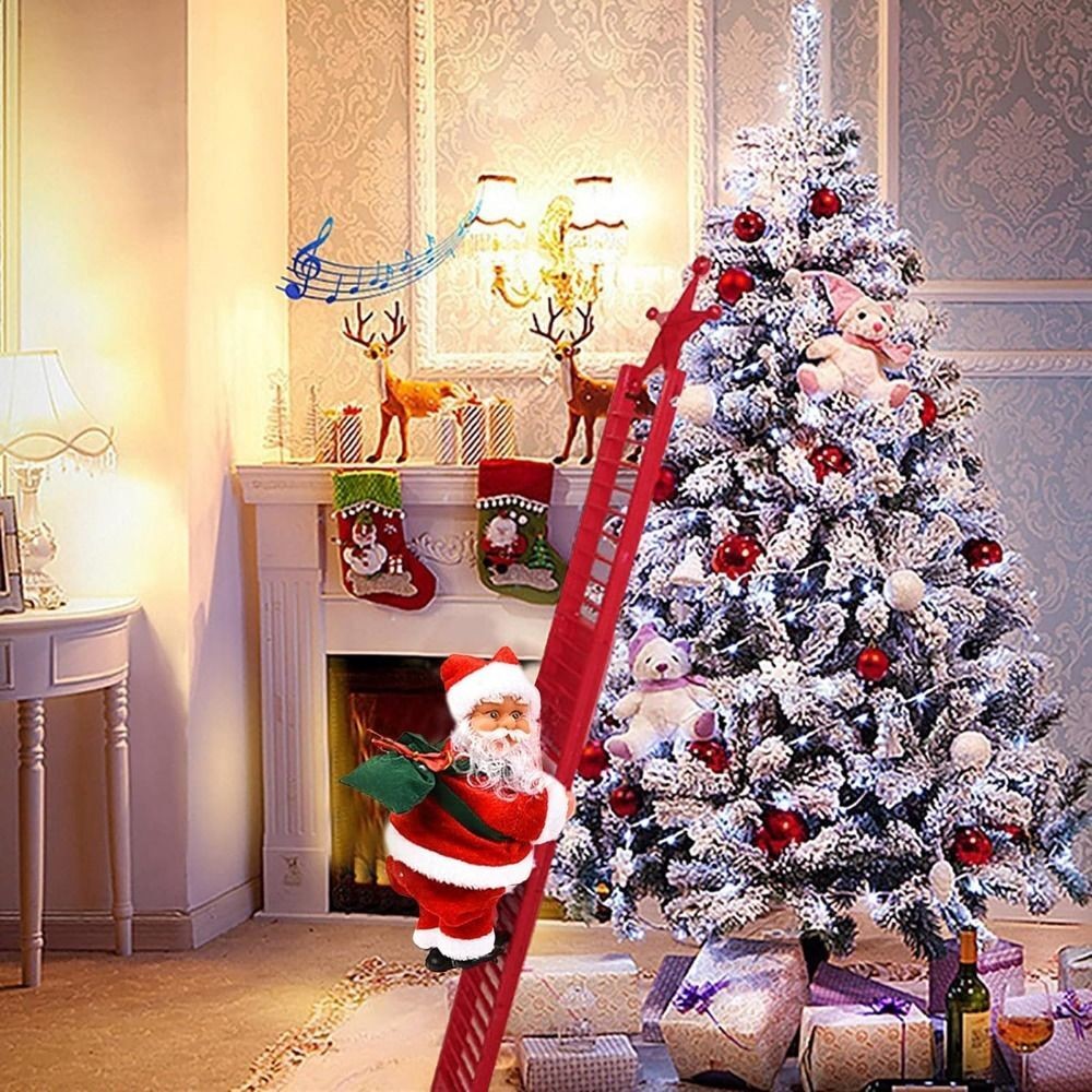 Christmas Electric Santa Claus Climbing Ladder Doll Music Xmas Music Decor Party