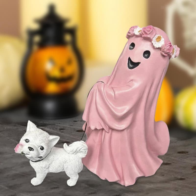Ghost Walking Dog Statue Ornament Decorative Cute Ghost Figurine Halloween
