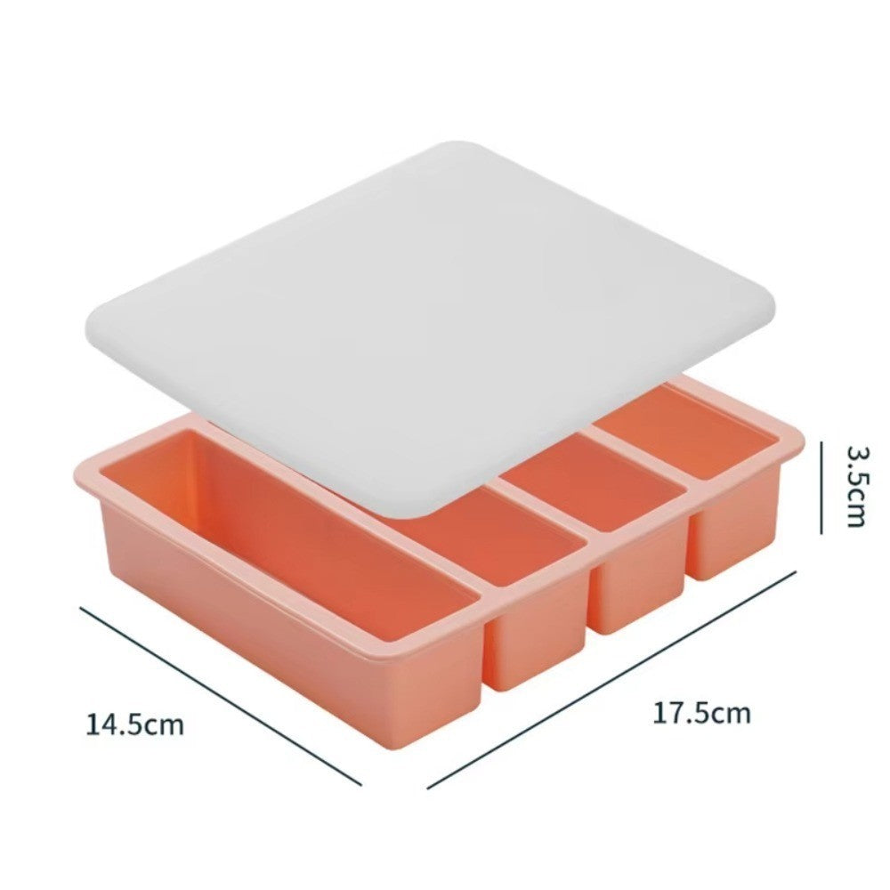 Silicone Food Freezing Molds 4 Grids Food Sauce Storage Durable Freezer Trays