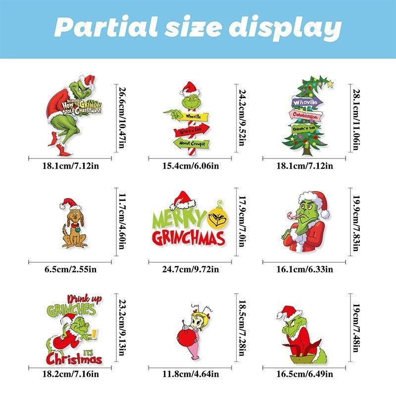 Christmas Grinch's Removable Window Stickers Xmas Art Decal Wall Home Shop Decor