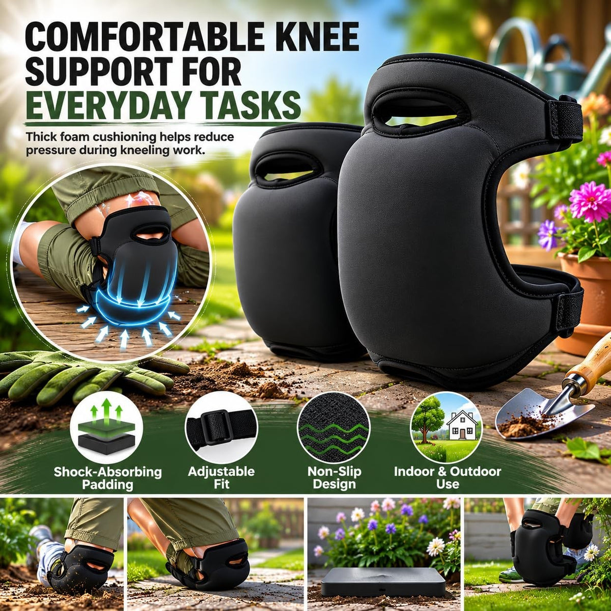 1 Pair Garden Knee Pads Sponge Anti-Slip Waterproof Knee Mat Pad for Gardening