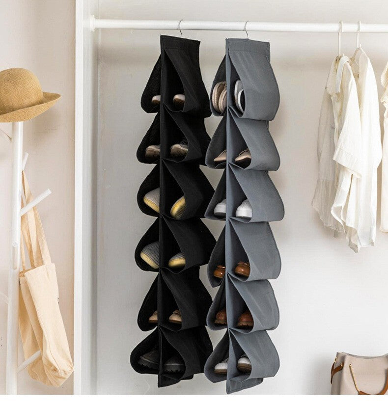 6 Large Pockets Hanging Shoe Organizer Fabric Dual Sided Shoe Holder Rack