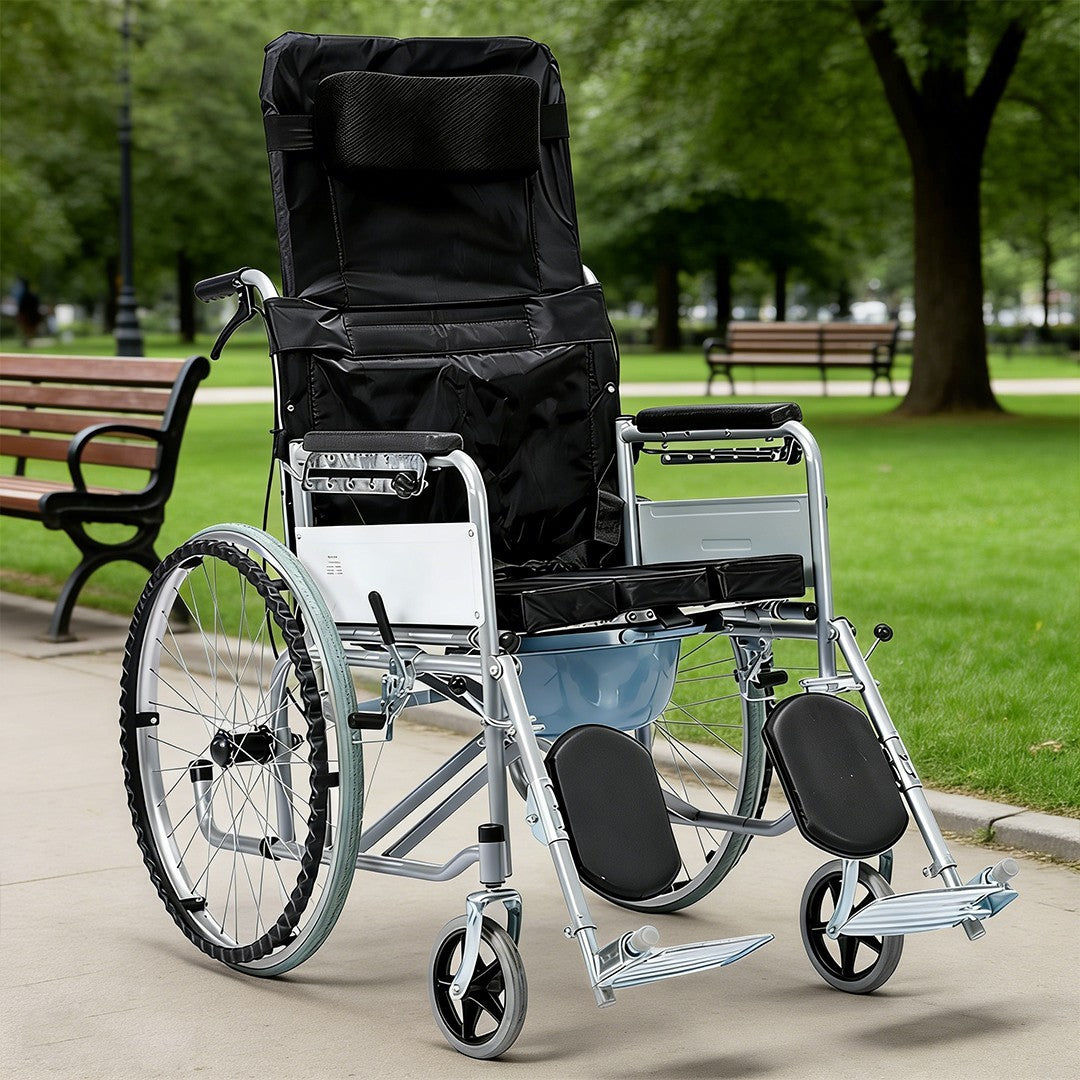 6-Position Adjustable Lightweight Folding Wheelchair with Reclining Backrest UK