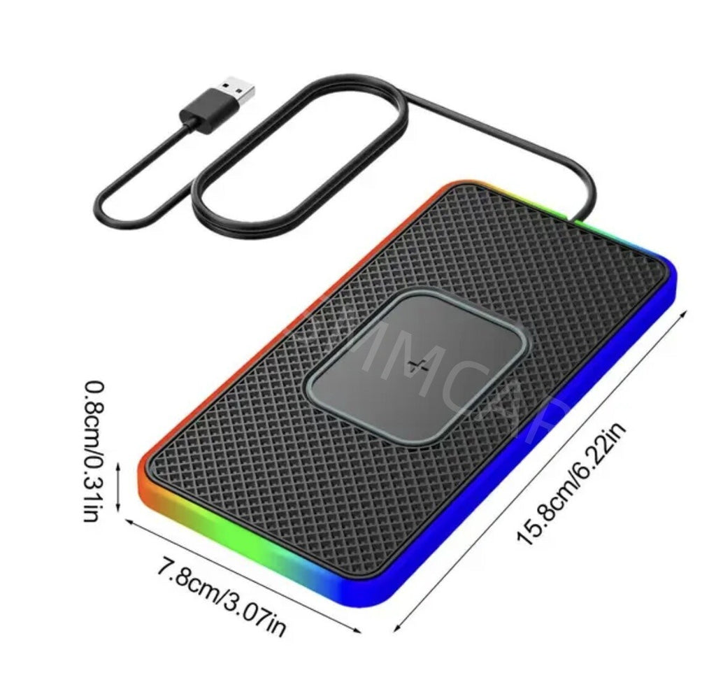 Wireless Car Phone Charger Pad Fast Charging Non-slip Mat W/LED Atmosphere Light