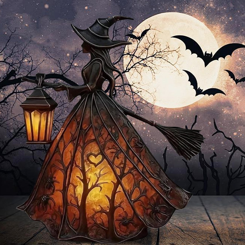 Halloween Witch Lamp, Gothic Spooky Witch Decor with Holding Lantern,Party Decor