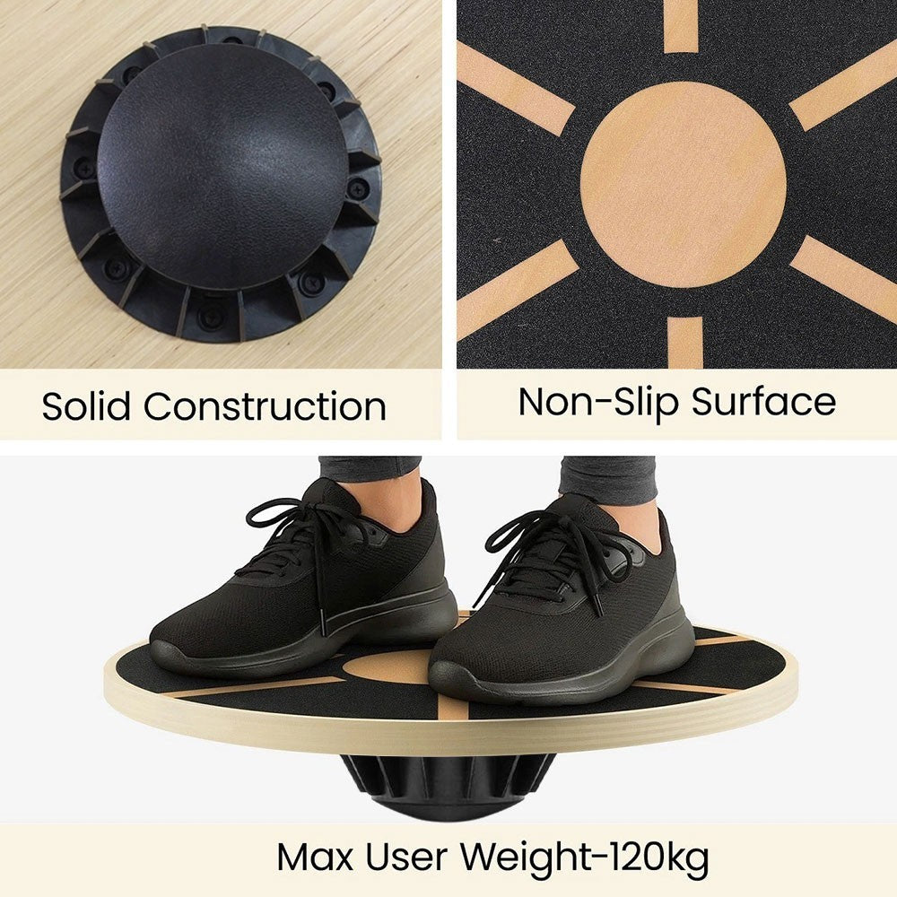 Non-Slip Wooden Wobble Board Balance Training Exercise Rehabilitation Fitness UK