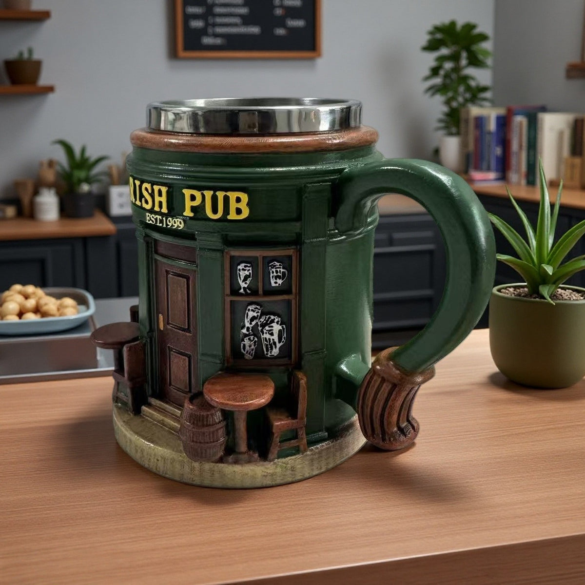 Irish bar 3D resin lined cup w/handle perfect for home/office or cafe decoration