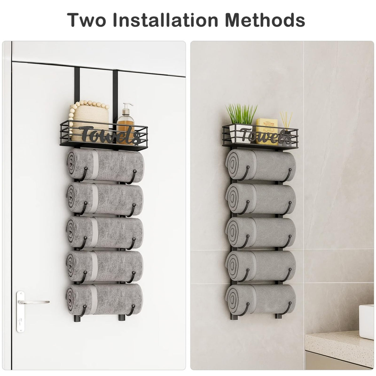 Over Door Towel Rack Towel Storage Rack Wall Mounted with Metal Shelf Basket UK