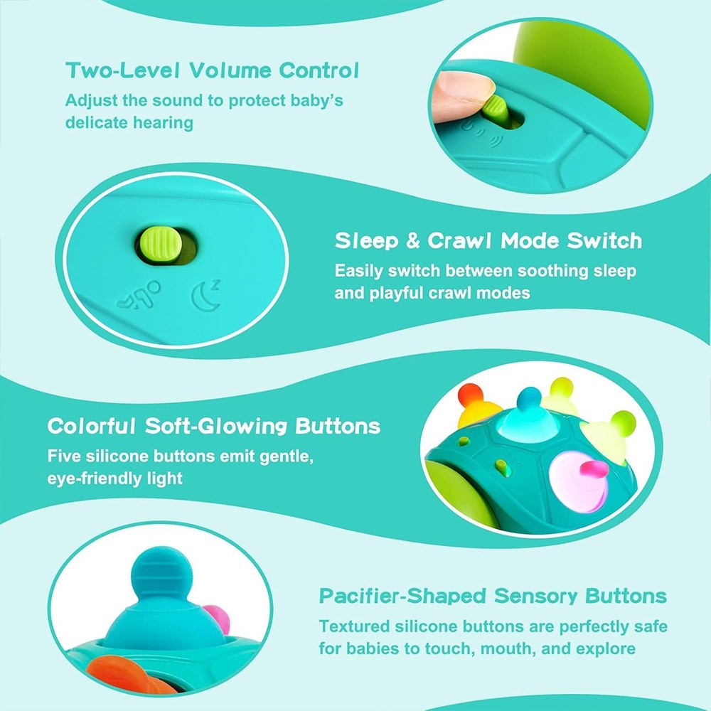 Musical Crawling Turtle Baby Toy for 6-12-18 Months, Light-Up Tummy Time Sensor