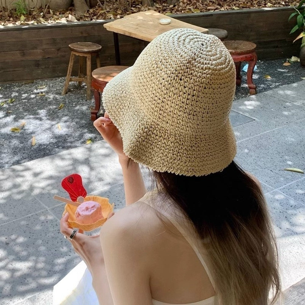 UV Protection Straw Bucket Hat Foldable Fisherman Hat  for Women Beach