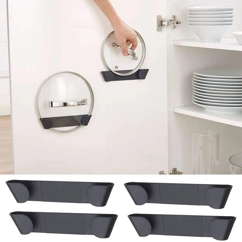 4x Saucepan Pot Pan Lid Organiser Holder Wall-Mounted Cupboard Cabinet Door