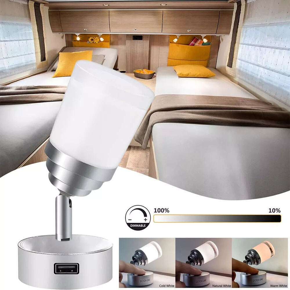 2x 12V LED Interior Spot Reading Light Camper Van Caravan Boat Touch Switch USB