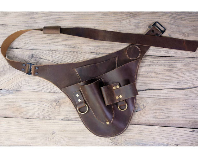 UP Vintage Leather Garden Tools Belt Holster Florists Farmer Utility Pouch