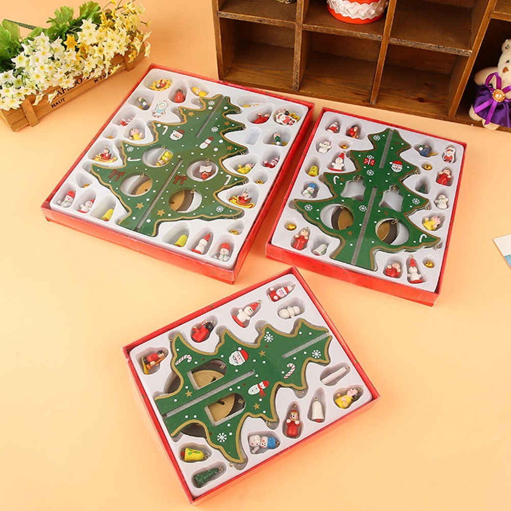 1 Pack DIY Wooden Christmas Tree Green Christmas Adornment for Party Decor