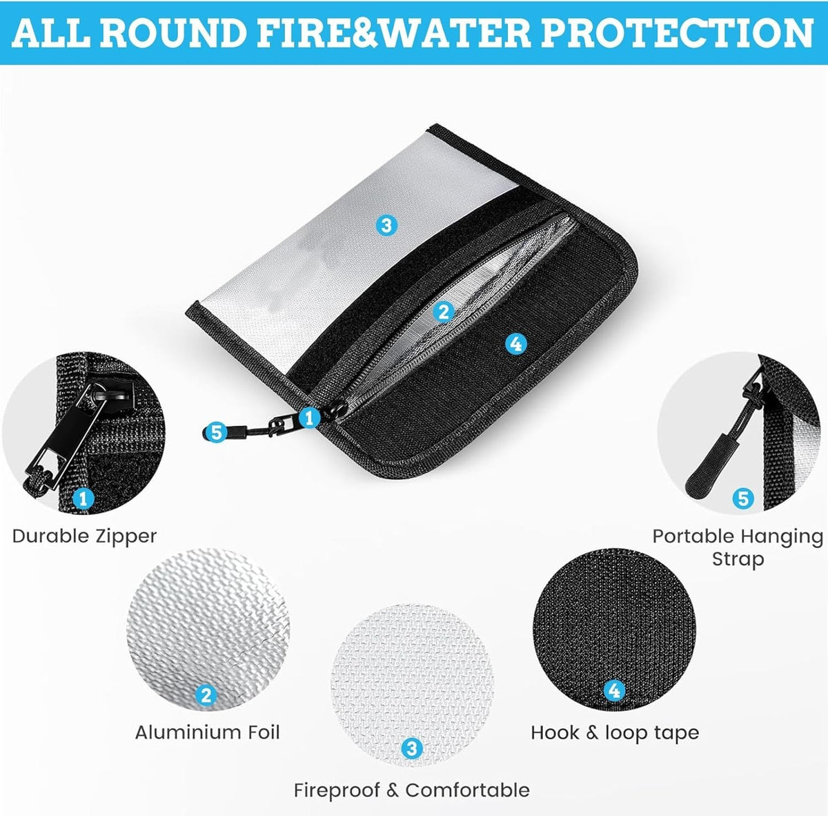 2200℉ Fireproof Money Bag Waterproof Document Envelope File Pouch Safe Cash Box