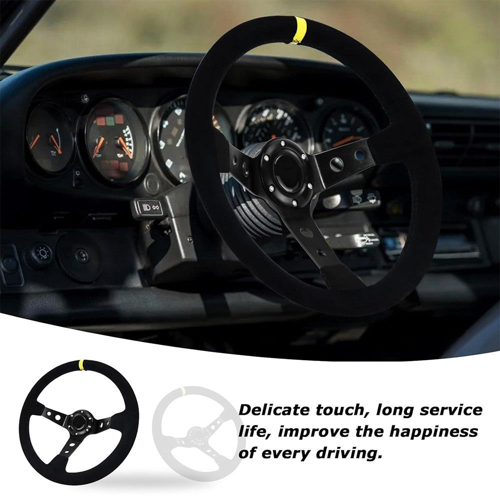 6 Bolt Steering Wheel 350mm Black Suede Fits for Race Rally Road Deep Dished UK