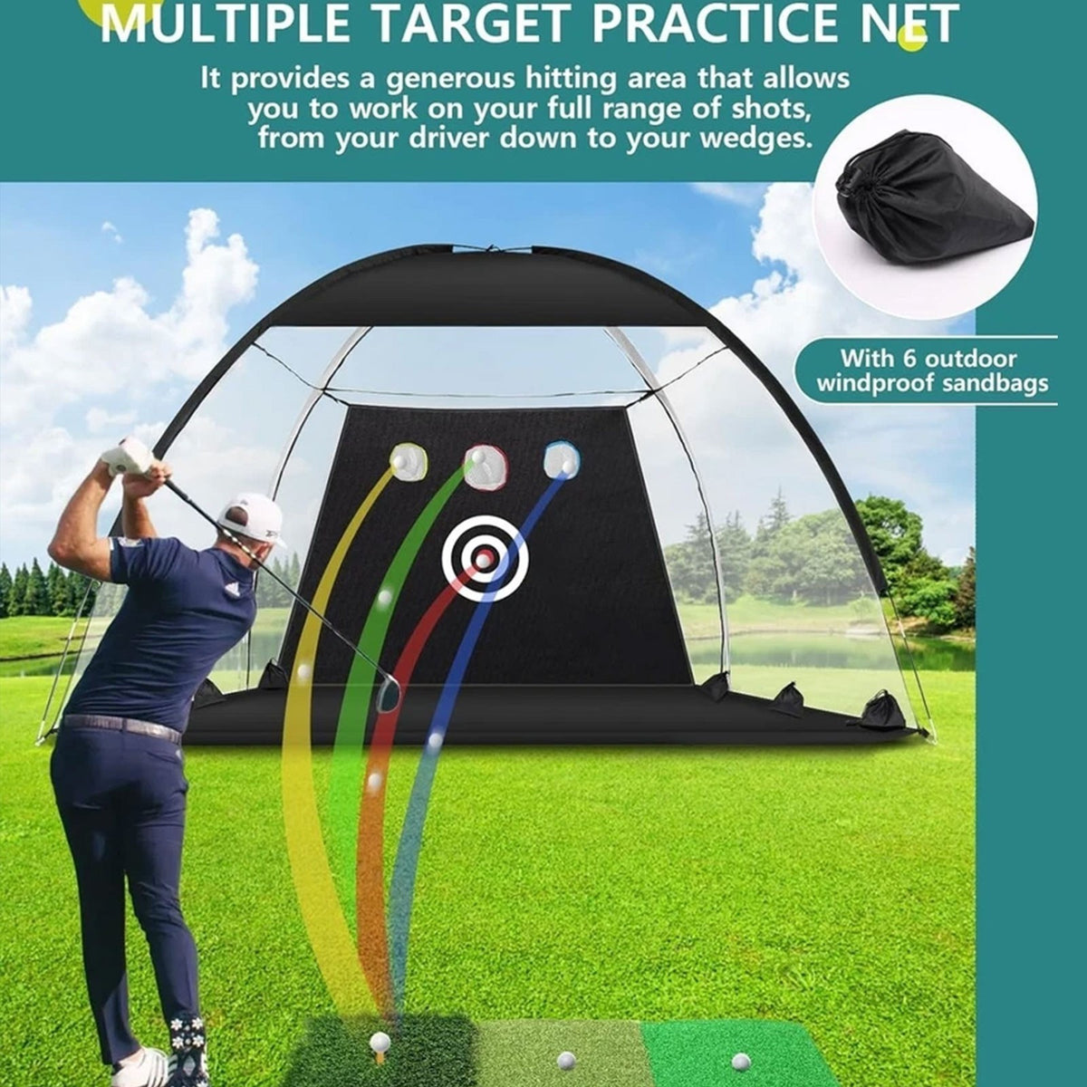 10x7ft Golf Practice Net Hitting Training Driving Chipping Indoor Outdoor Aid