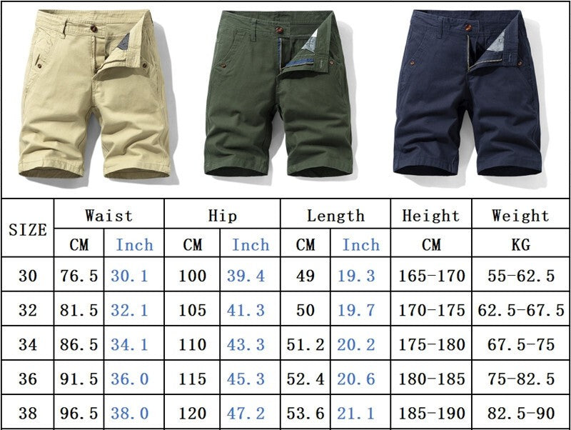 Men Stretch Chino Shorts Cotton Summer Half Pant Casual Cargo Combat Golf Shorts