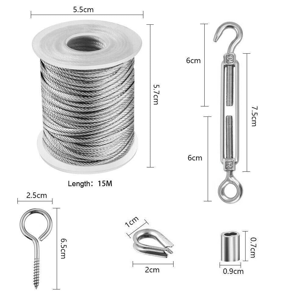 Garden Wire Rope Kit 15M Stainless Steel Cable Wire Rope Catenary Wire Kit