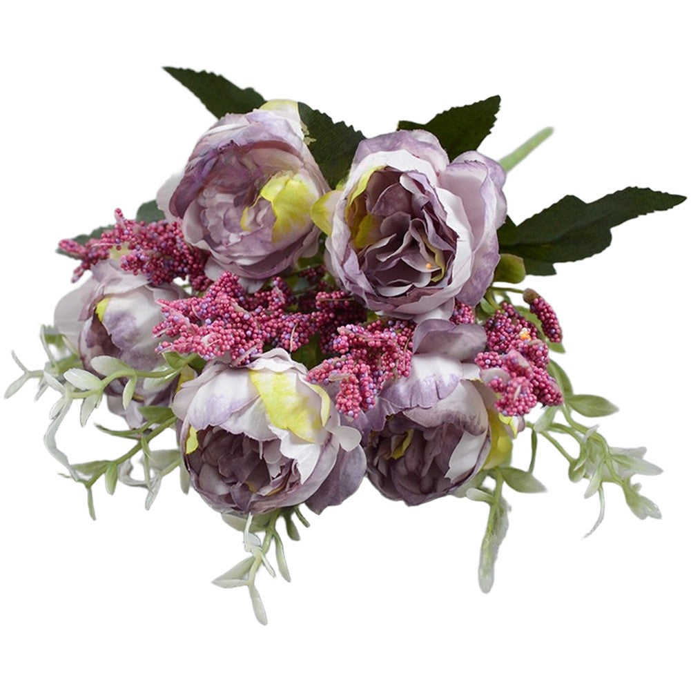 Handheld 5 Head Silk Peony Bridal Bouquet for Wedding Event and Home Decoration
