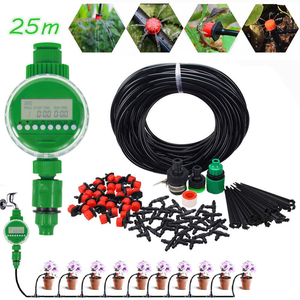 25M Automatic Drip Irrigation System Kit Plant Timer Watering Garden Hose Timer