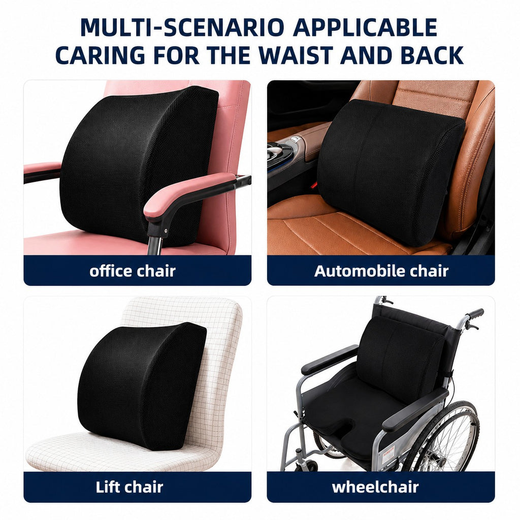 Memory Foam Seat Cushion Lumbar Support Pillow for Car Wheelchair Office Chair