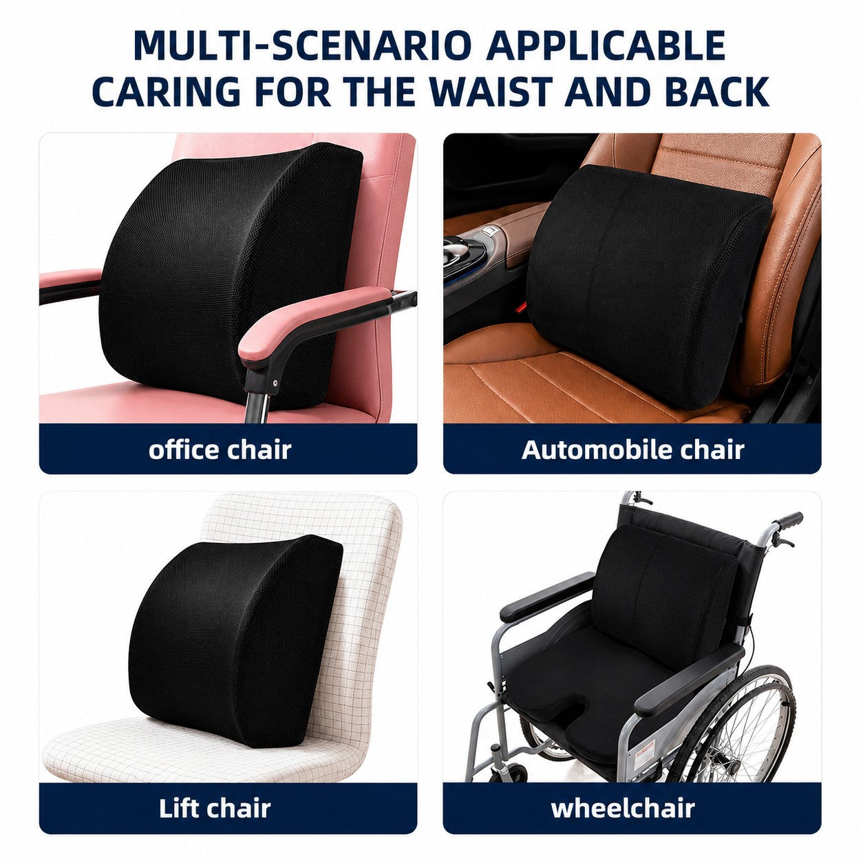 Memory Foam Seat Cushion Lumbar Support Pillow for Car Wheelchair Office Chair