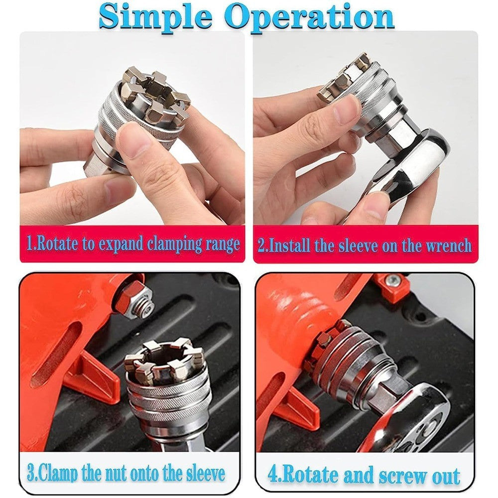3/8" Drive Socket Adapter Universal Adjustable Wrench Repair Tool Set