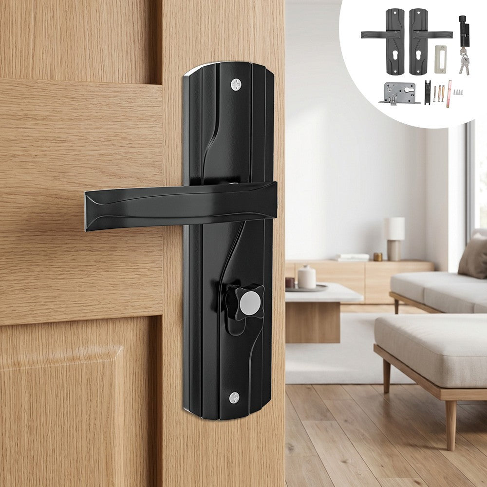Lever Lock Set Lockable Door Handle Handles with 3 Keys Manganese Steel for Home